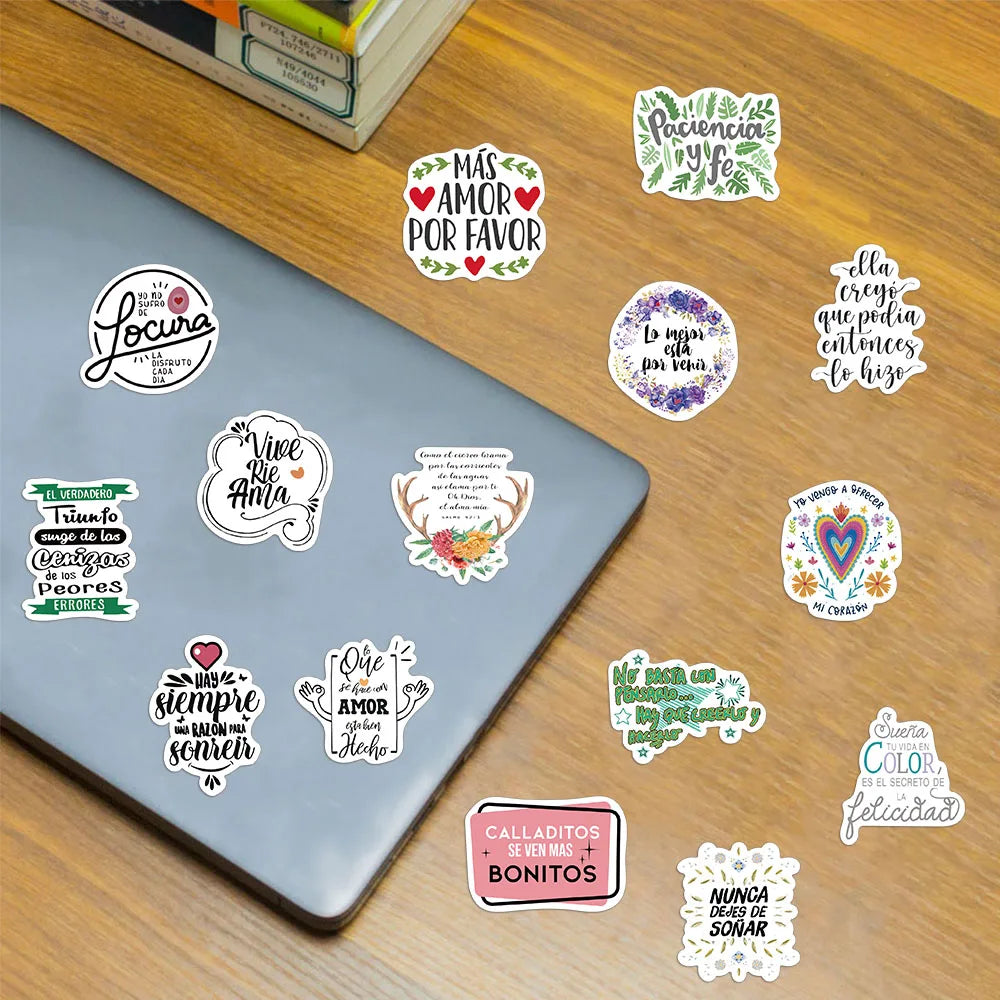 55PCS Inspirational Spanish Handmade DIY Phone Cases Laptops Water Bottles Refrigerators Desktop Labels Waterproof Stickers