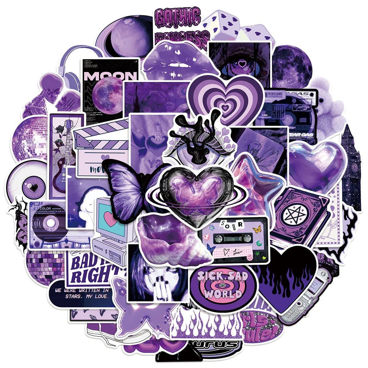 50/100Pcs Purple Y2K Girl Graffiti Sticker Office School Supplies Stationery Decals Trolley Case Scooter Helmet Fridge Stickers