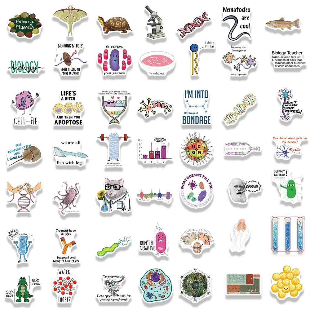 50PCS Biology Sticker Waterproof Cartoon Laptop Luggage Art Picture Living Room Motorcycle Phone Scrapbook Dormitory Stickers