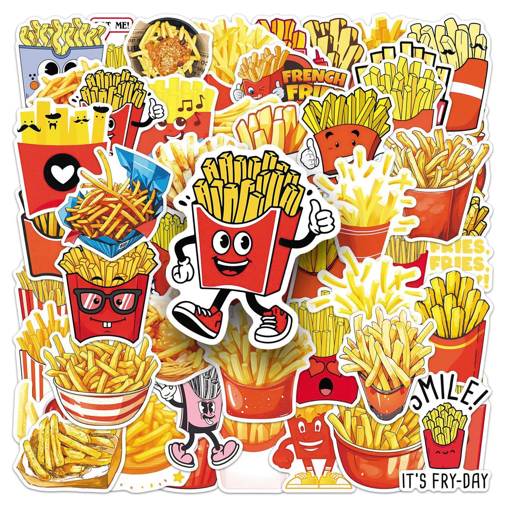 50/100PCS Cartoon French Fry Stickers Delicious Fried Food Graffiti Waterproof Decoration Water Cup Refrigerator Stickers