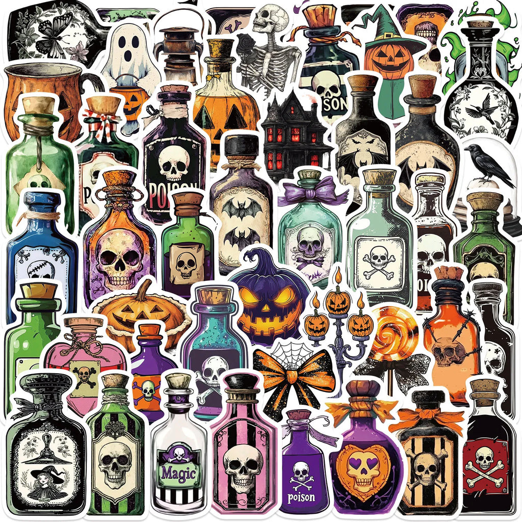 50/100PCS Cartoon Halloween Medicine Bottle Graffiti Stickers Guitar Notebook Luggage DIY Stationery Pen Holder Decor Stickers