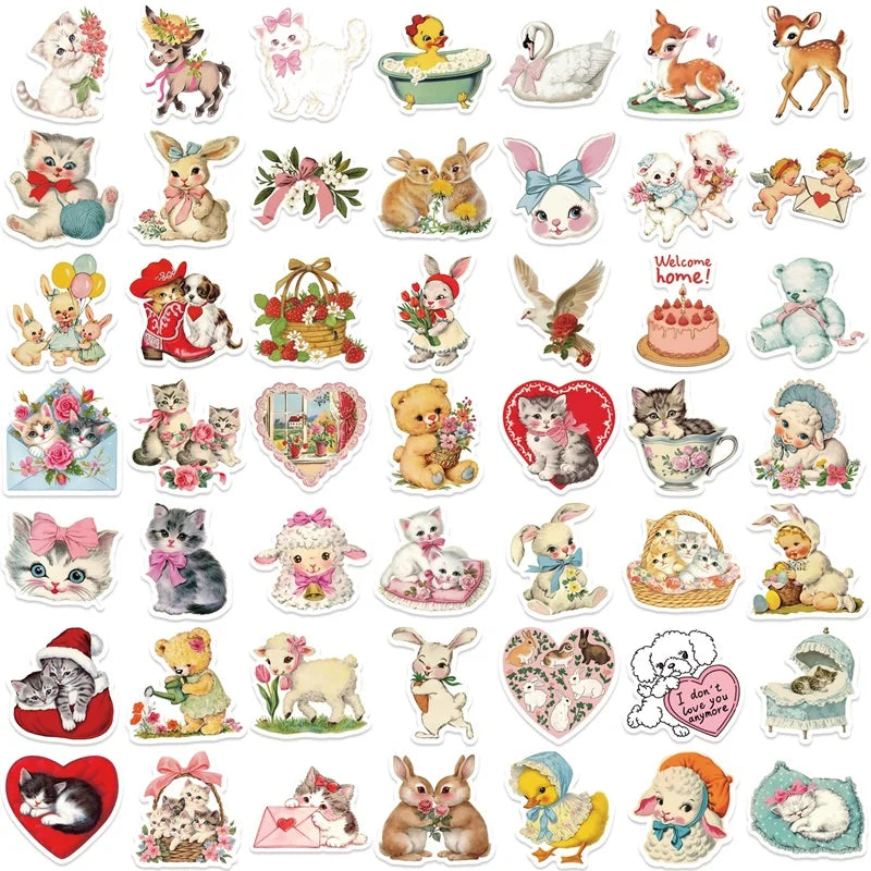 10/30/50PCS Cute Rabbit Cat Sticky PVC Sticker Aesthetic Children's Stationery DIY Decoration Scrapbooking School Supplies