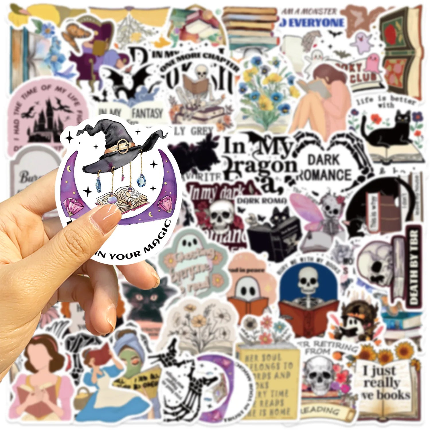 50/100PCS Dark Reading Book Graffiti Stickers Decor Tablets Phone Water Bottle PVC Waterproof Stationery Children Reward Sticker