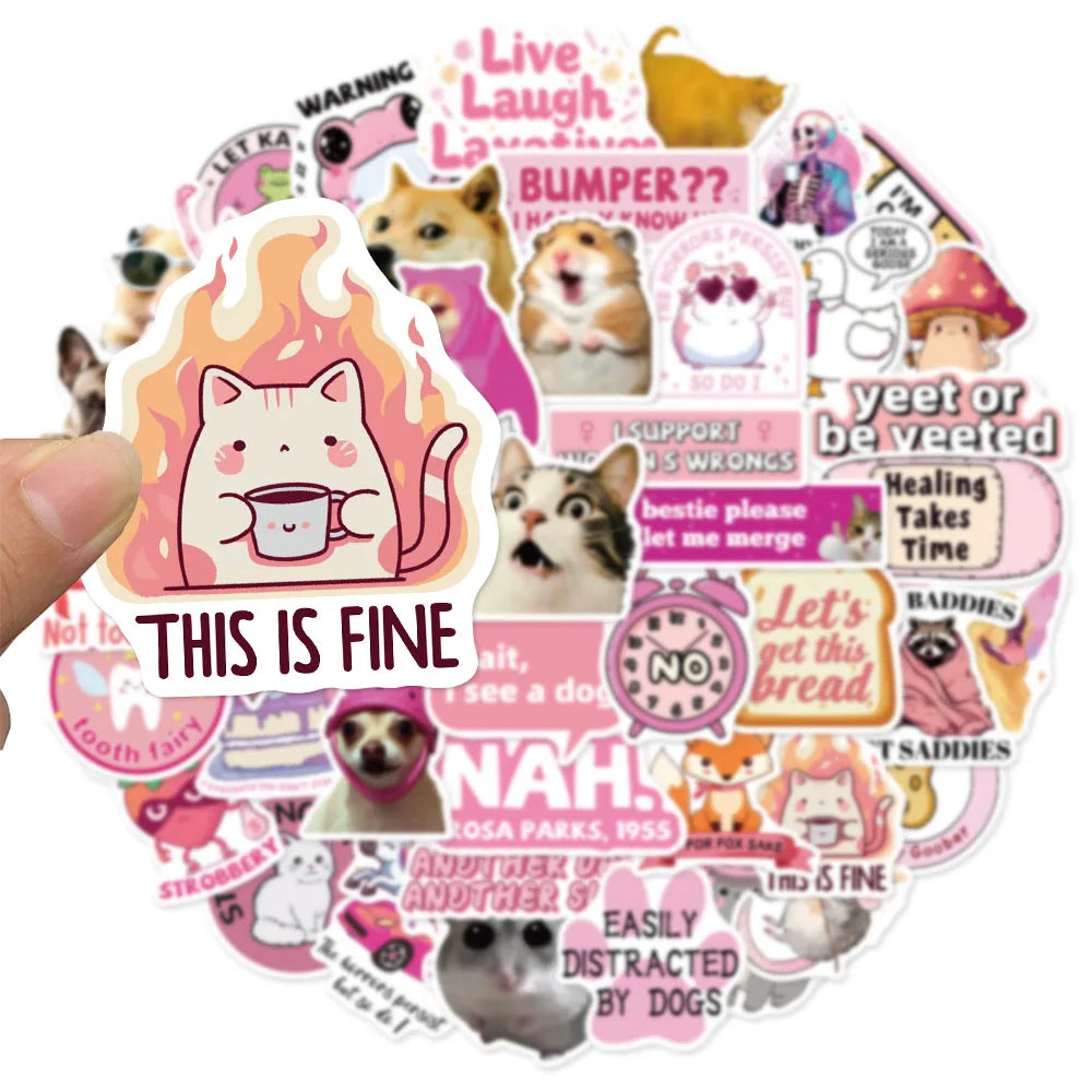 50PCS Pink Funny Stickers Creative Fun Stickers DIY Phone Cases Luggage Tablets Water Cups Fun Toy Stickers