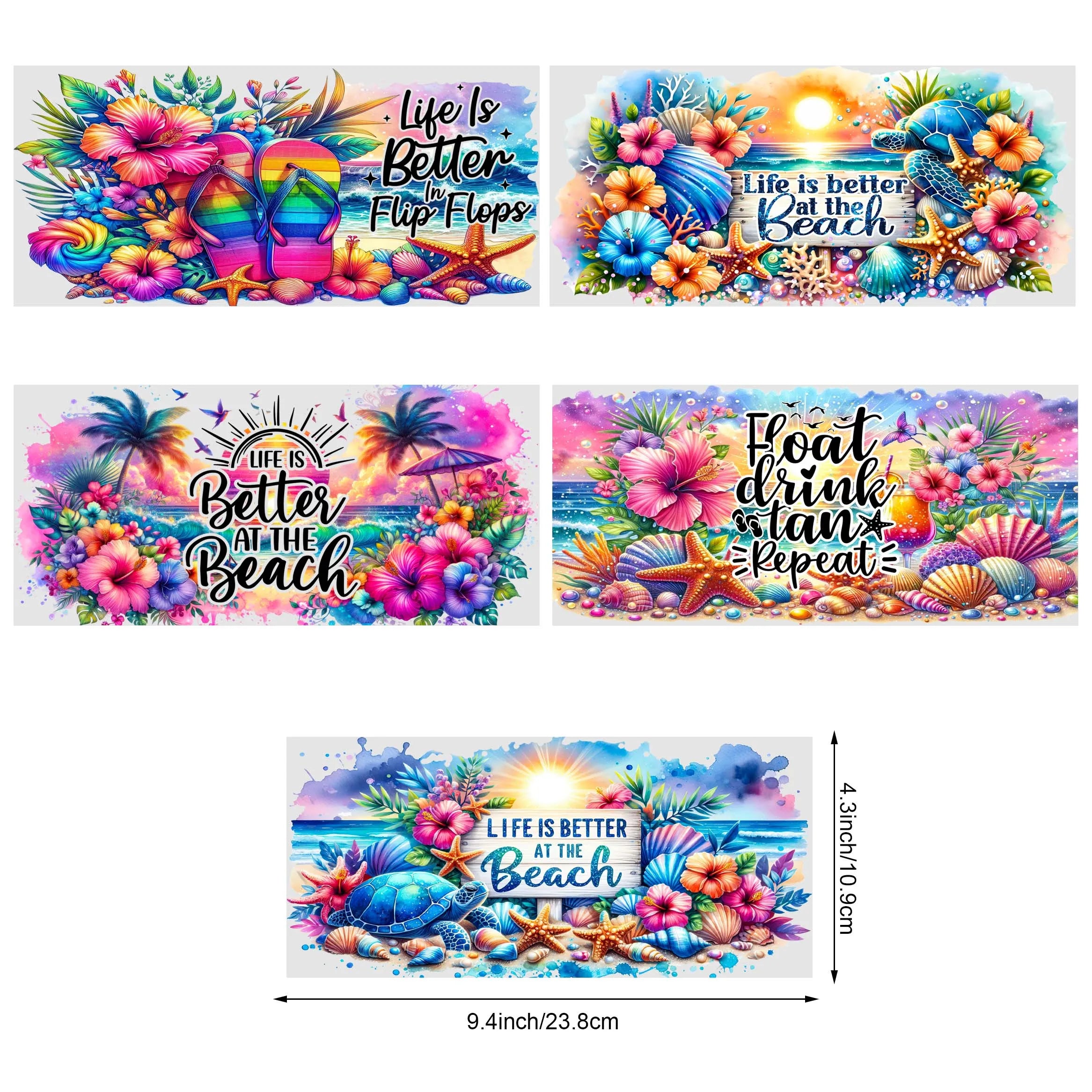5 Sheets Sunset UV DTF Cup Stickers, DTF Transfer Stickers, Waterproof Beach Wipe-Off Transfer Paper for 16oz Glass, Mugs, Craft