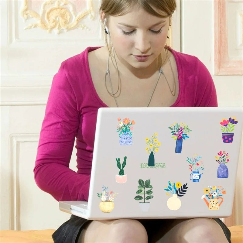 50PCS Fresh Nordic Style Plant PET Sticky Sticker Aesthetic Tear Open Decoration Scrapbooking Stationery Supplies for Kids