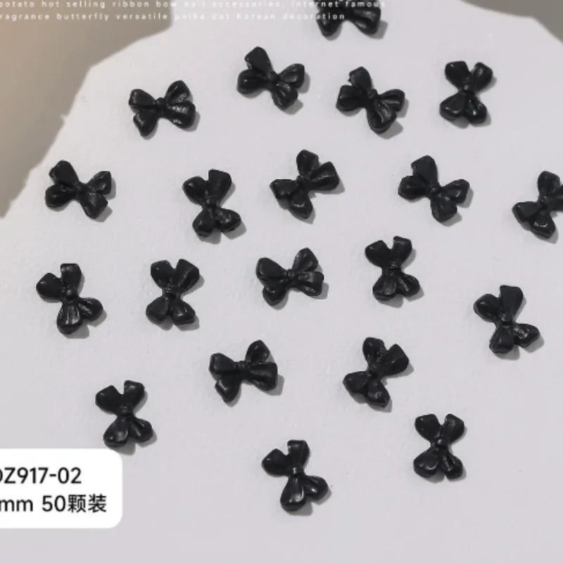 New Ribbon Bow Nail Art Accessories Black Dot Butterfly Bow Kont Bow Tie Nail Charms Flatback Resin Nail Rhinestones Decorations
