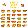 56PCS Cute Hot Dog Cartoon Stickers Smile Bread Sausage Hand drawn Food Decoration Children's Stationery Stickers