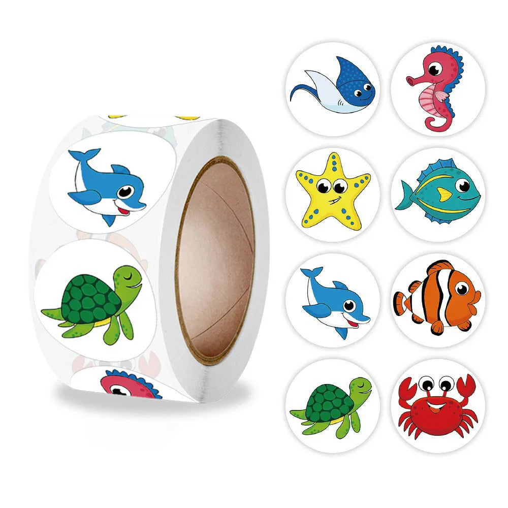 500Pcs/Roll Cartoon Animals Reward Stickers 2.5cm/1.0'' Diy Adorn Gifts Decoration Graffiti Game Art Labels Learning Rewards