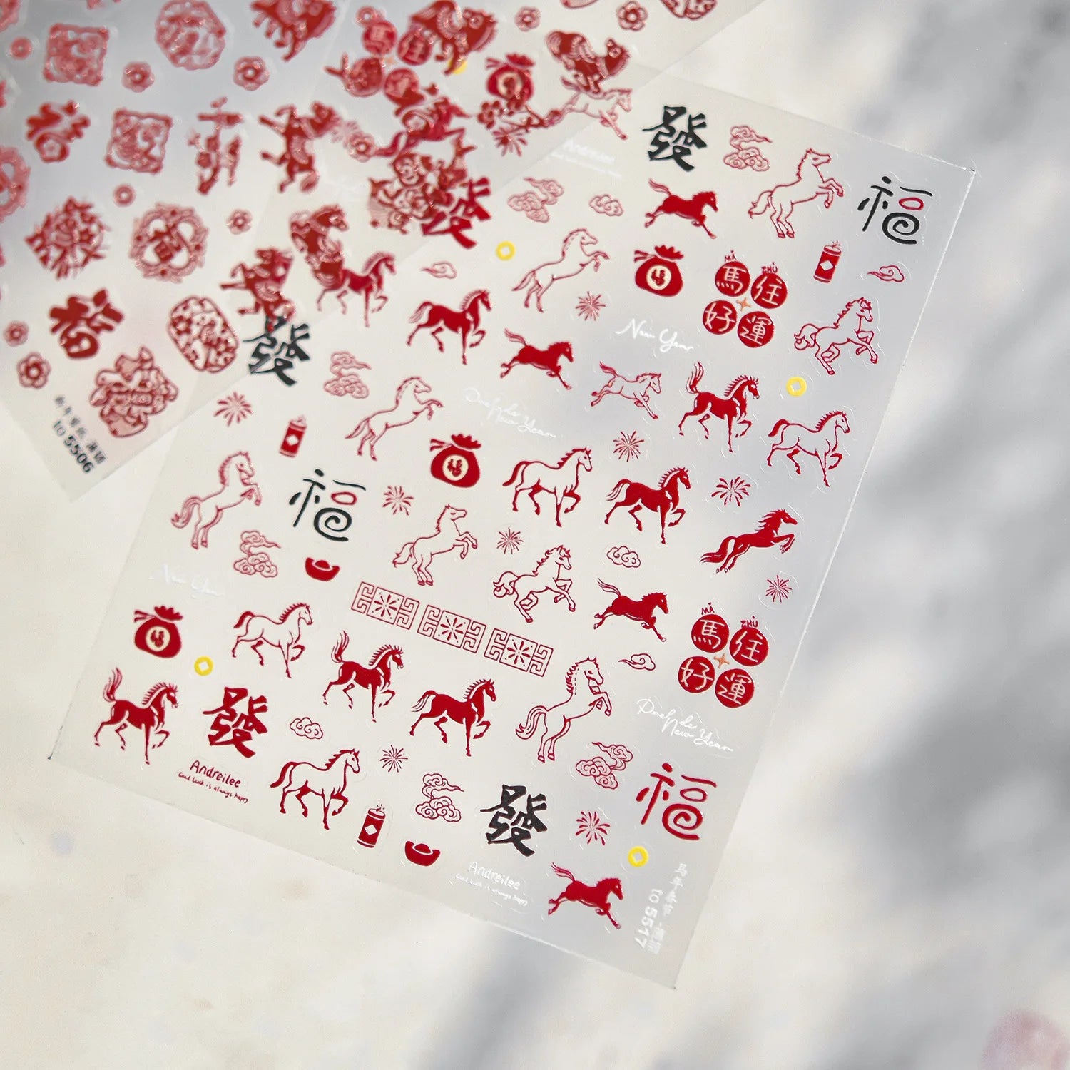 3D Thin and Tough Nail Stickers New Year Red Horse Paper-cutting Window Decorations Nail Art Stickers DIY Nails Accessory Decals