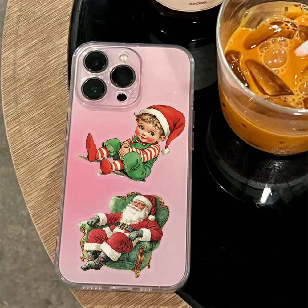 50PCS Retro Christmas Fun Stickers Set Waterproof Transparent PET Booklet Decorative Laptop Tablet Waterproof Stickers