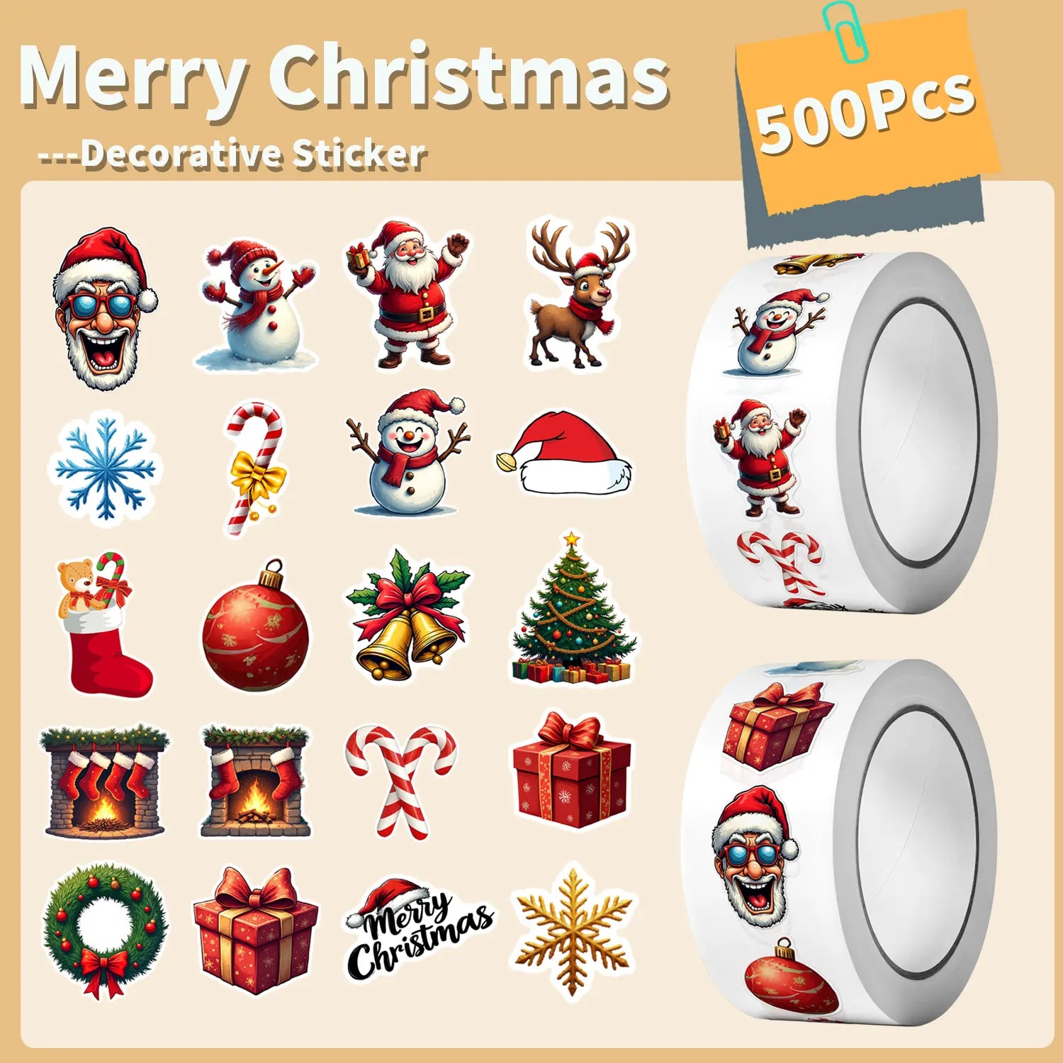 1Roll(500Pcs)10 Irregular Classic Christmas Stickers 2.5cm/1'' DlY Craft Decoration Festival Sealing Scrapbook Gift Labels
