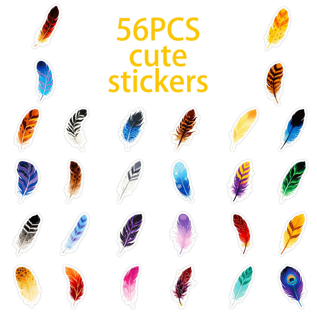 56/112PCS Color Feather Graffiti Stickers Retro Watercolor Hand Drawn Creative DIY Stationery Phone Luggage Stickers