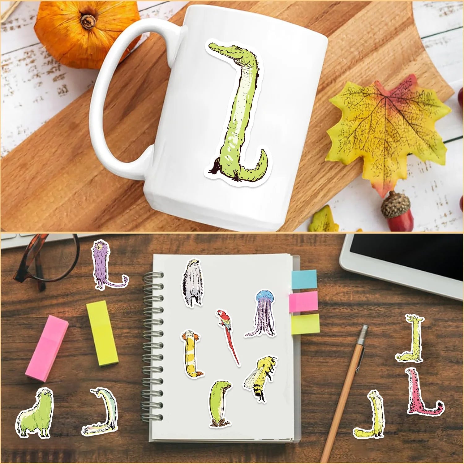 50PCS Cartoon Elongated Animal Creative Stickers DIY Decoration Guitar Stationary Notebook Luggage DIY Waterproof Stickers