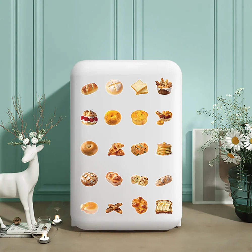 50/100 Pcs Cartoon Bread Series PET Clear Creative Waterproof Stickers for Fridge Cabinet Cup Stationery Box Suitcase Decals