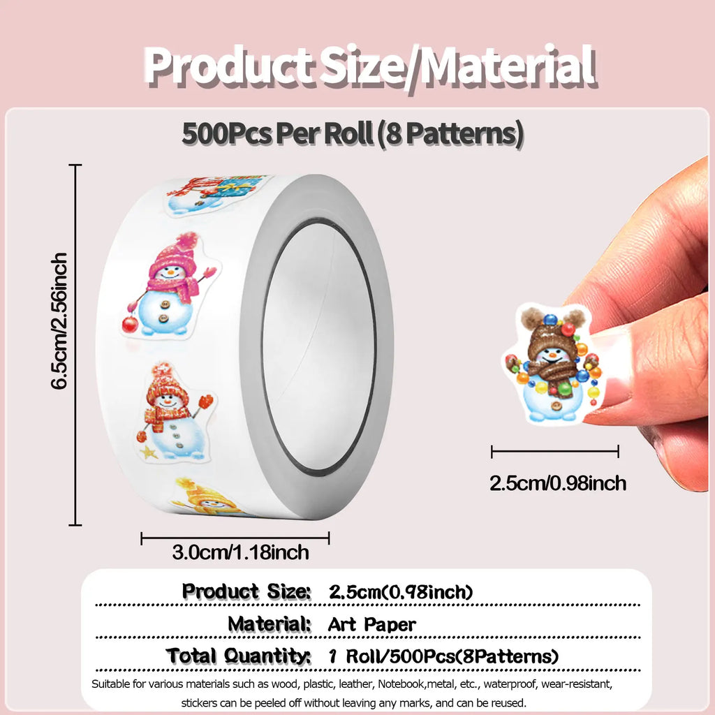500Pcs Irregular Christmas Snowman Cartoon Stickers 2.5cm/1'' DlY Craft Decoration Festival Scrapbooking Labels Gift Sealing