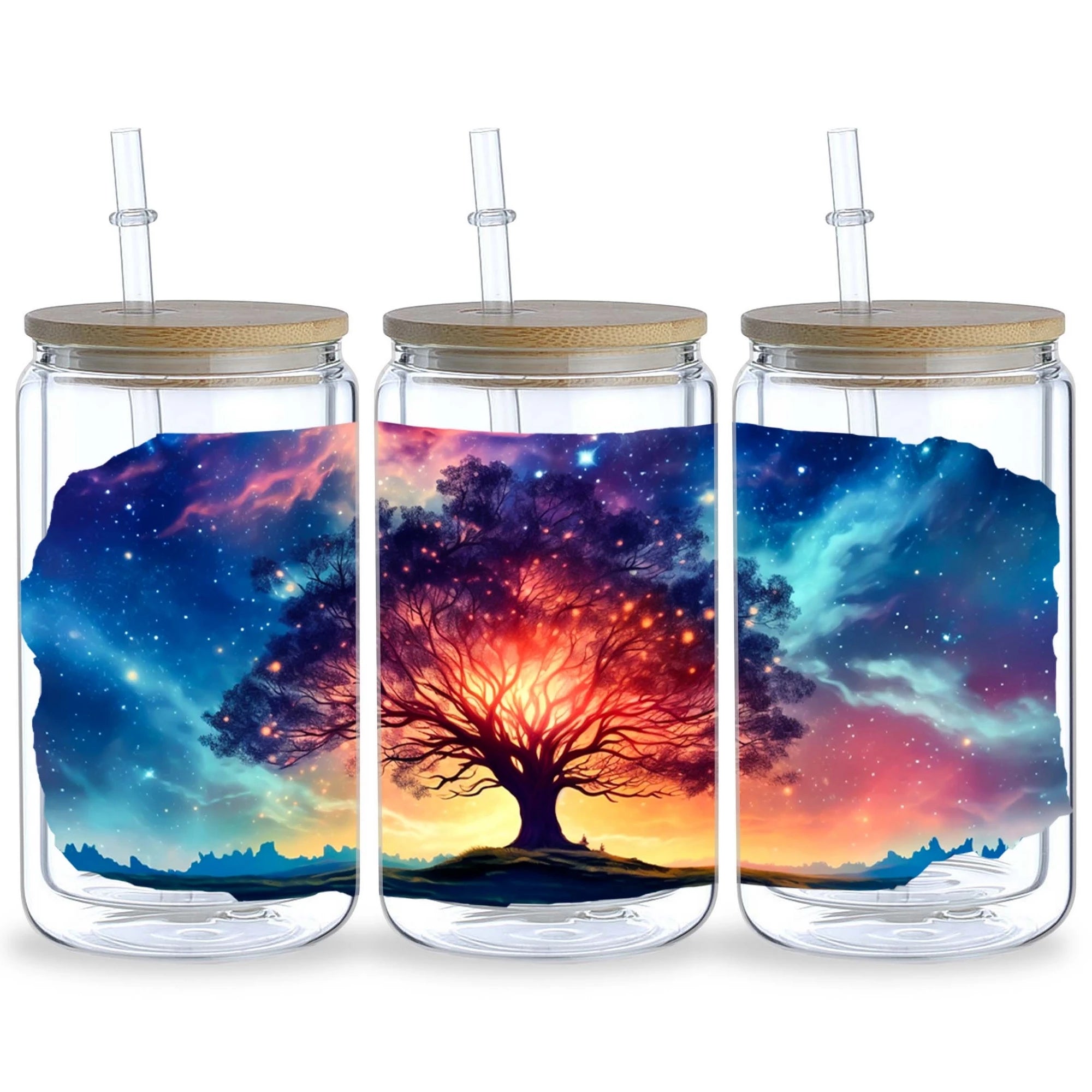 5 sheets of supernatural starry sky UV DTF cup packaging suitable for 16oz glass cups, waterproof UV DTF stickers