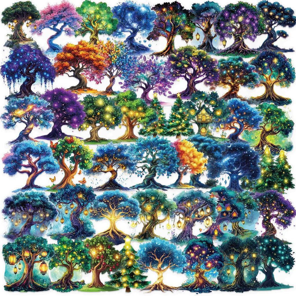 50PCS Cartoon Magic Tree Sticker Pack Waterproof Transparent PET Hand Account Decorative Guitar Notebook Stickers