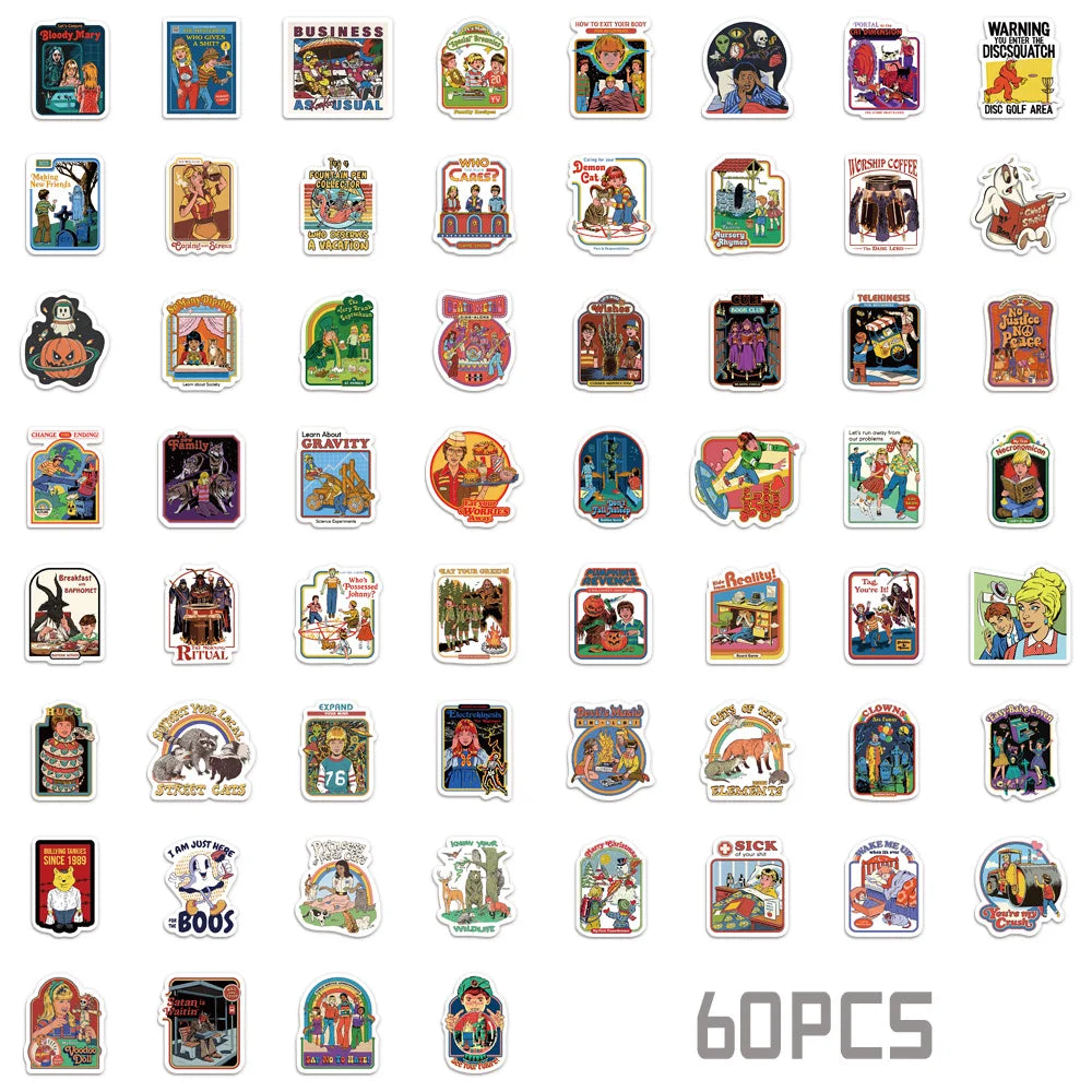 60PCS Cartoon Retro Ghost Graffiti Mixed Anime Stickers DIY Luggage Skateboard Laptop Helmet Guitar Decorative Stickers