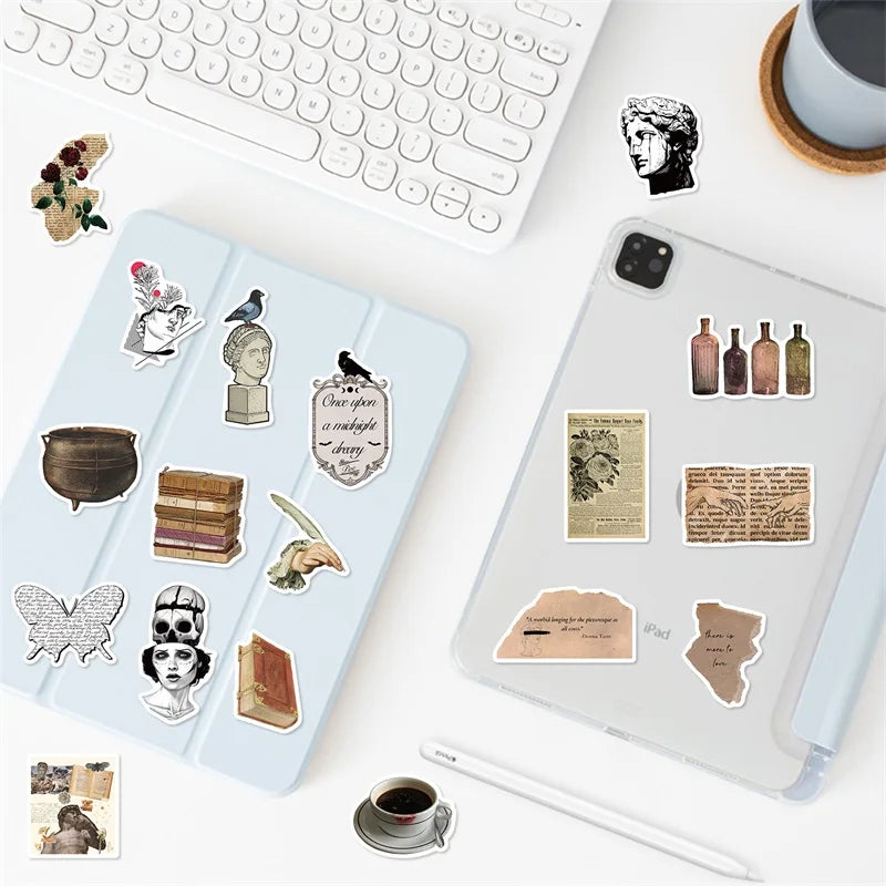 10/30/50PCS Vintage Dark Collage PVC Sticky Sticker Aesthetic Children's Stationery DIY Decoration Scrapbooking School Supplies