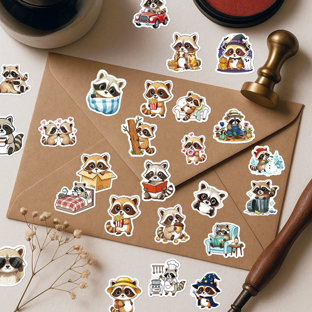 56/112PCS Cute Cartoon Raccoon Graffiti Stickers Luggage Skateboard Decoration Stickers