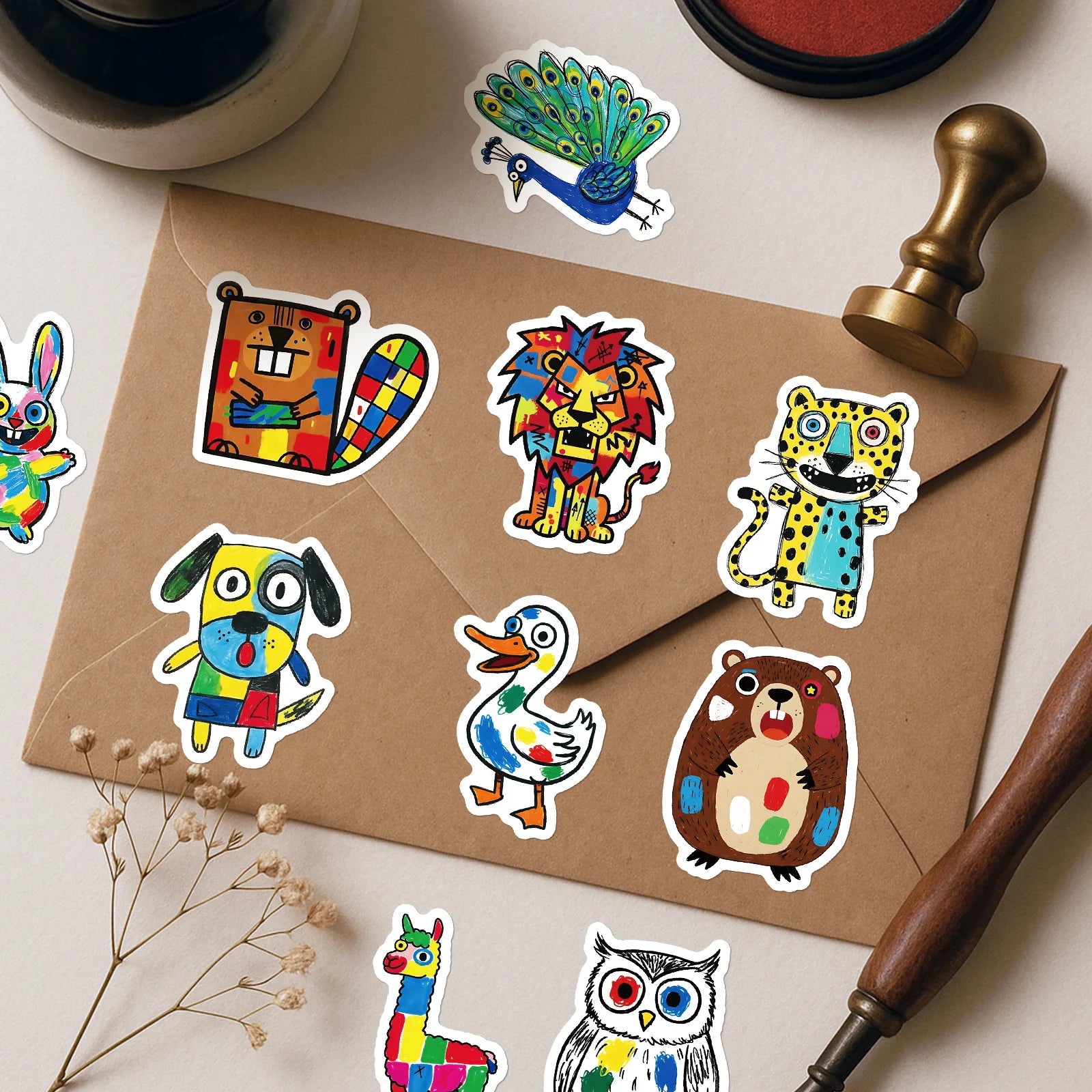 56/112 Pcs New Abstract Patch Colorful Doodle Animal Cartoon Stickers for Unique Funny Decor Suitcase Stationery Box Notebook