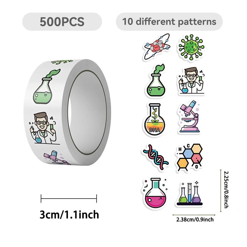 500PCS Cartoon Chemical Experiment Sticky Paper Sticker Labels Thank You Sticker Sealing DIY Decoration Scrapbooking Supplies
