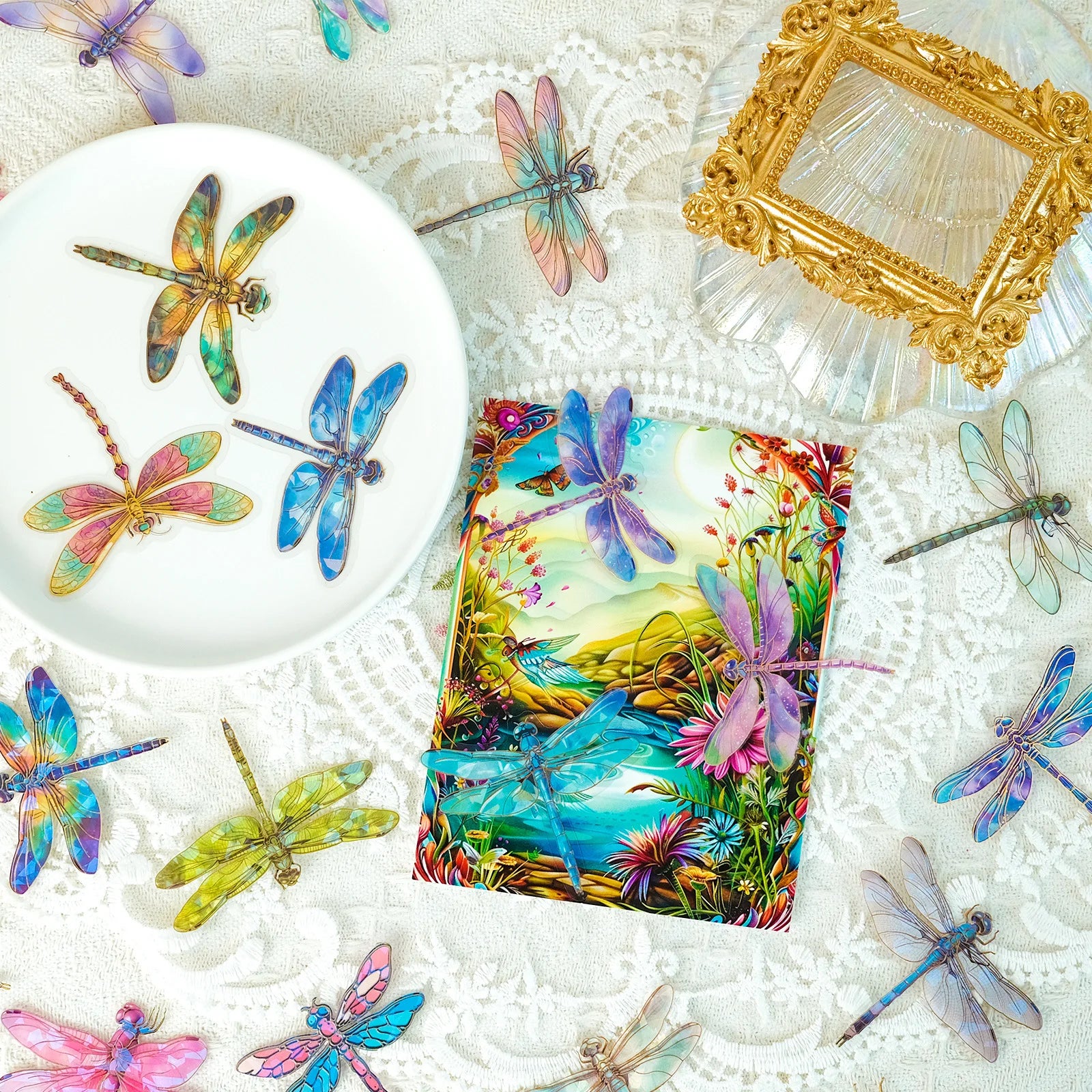 30 Pcs Transparent Laser Insect Dragonfly Elements PET Stickers for 3D Decoration Bronzing Stickers