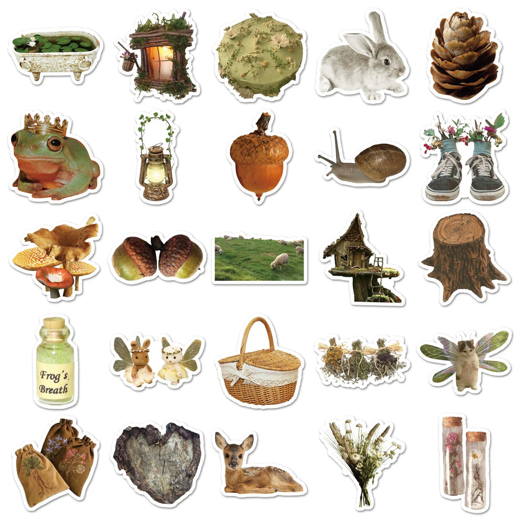 50/100PCS Cartoon Forest Graffiti Stickers Small Fresh Retro Decoration Water Cup Skateboard Computer Laptop Stationery Stickers