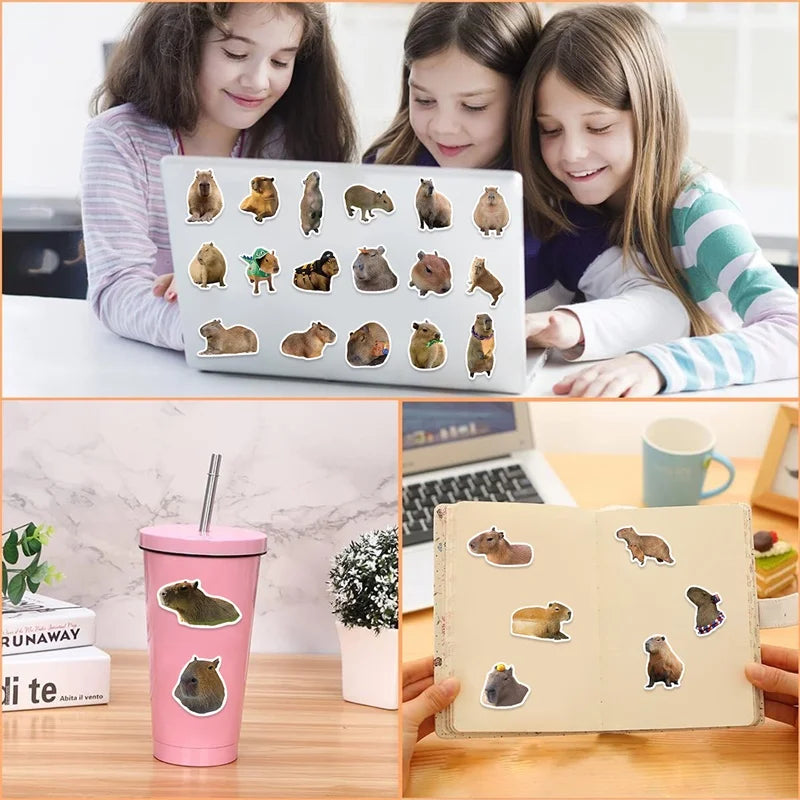 10/30/50PCS Cute Capybara PVC Sticky Sticker Aesthetic Children's Stationery DIY Decoration Scrapbooking School Supplies