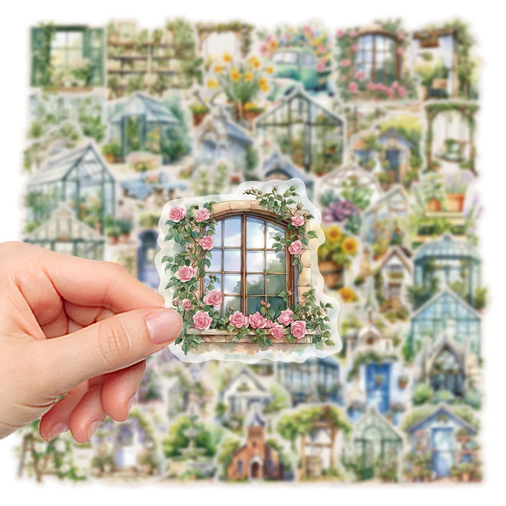 50PCS Flower Field Cottage Cartoon Stickers DIY Scrapbooking Guitar Snowboard Motorcycle Luggage PET Sticker