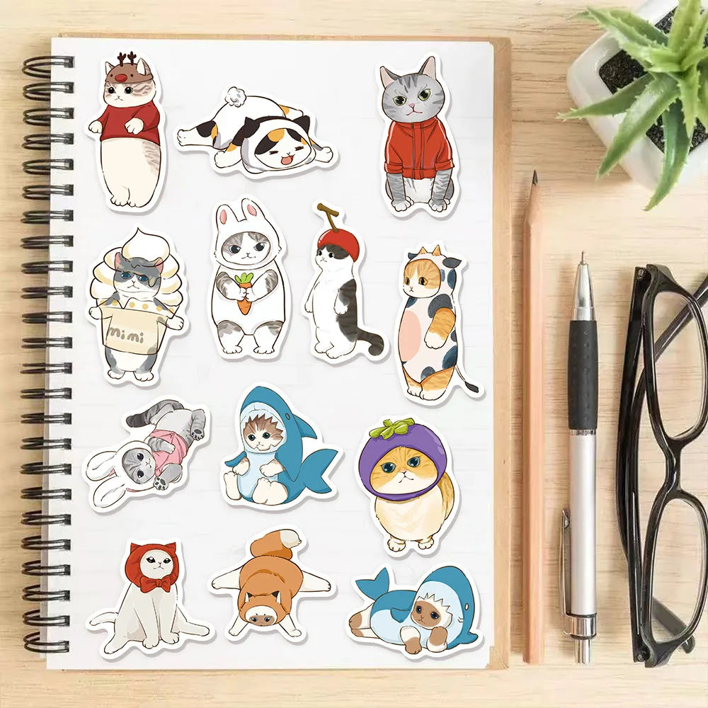 50PCS Creative Popular Clothing Headwear Cat Cute Cartoon Fun Stickers DIY Manual Account Phone Case Notebook Skateboard
