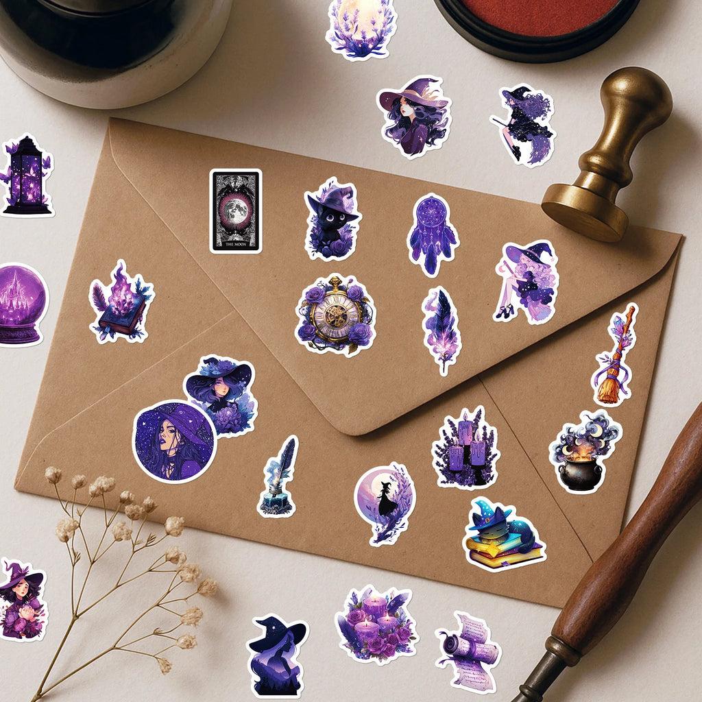 56/112 Pcs New Purple Mystic Witch Doodle Stickers No Repeat for Trendy Decor Helmet Stationery Box Notebook Suitcase Phone