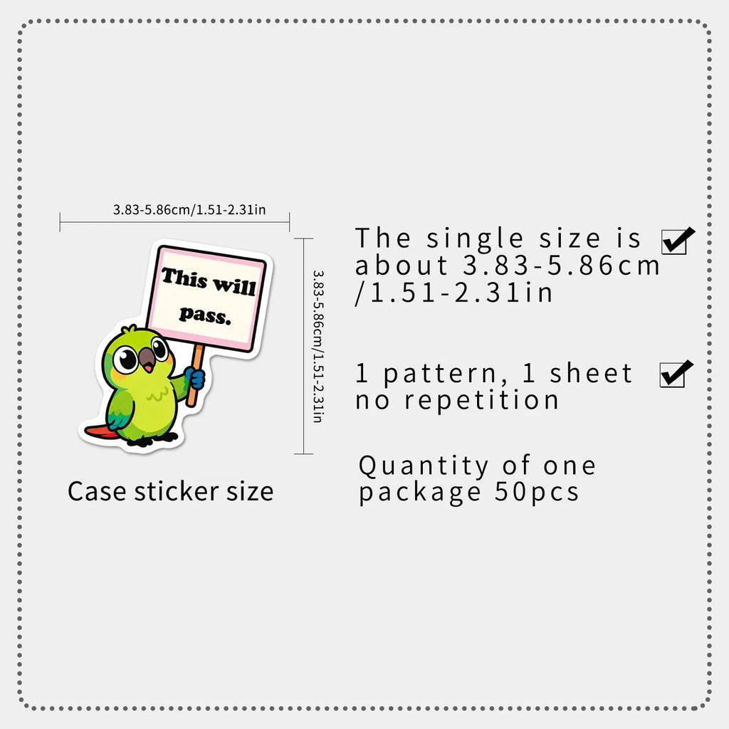 50Pcs Inspirational Phrase Animal Stickers, Cute School Supplies Decals for Notebook Album Cup Phone Fridge DIY Decor