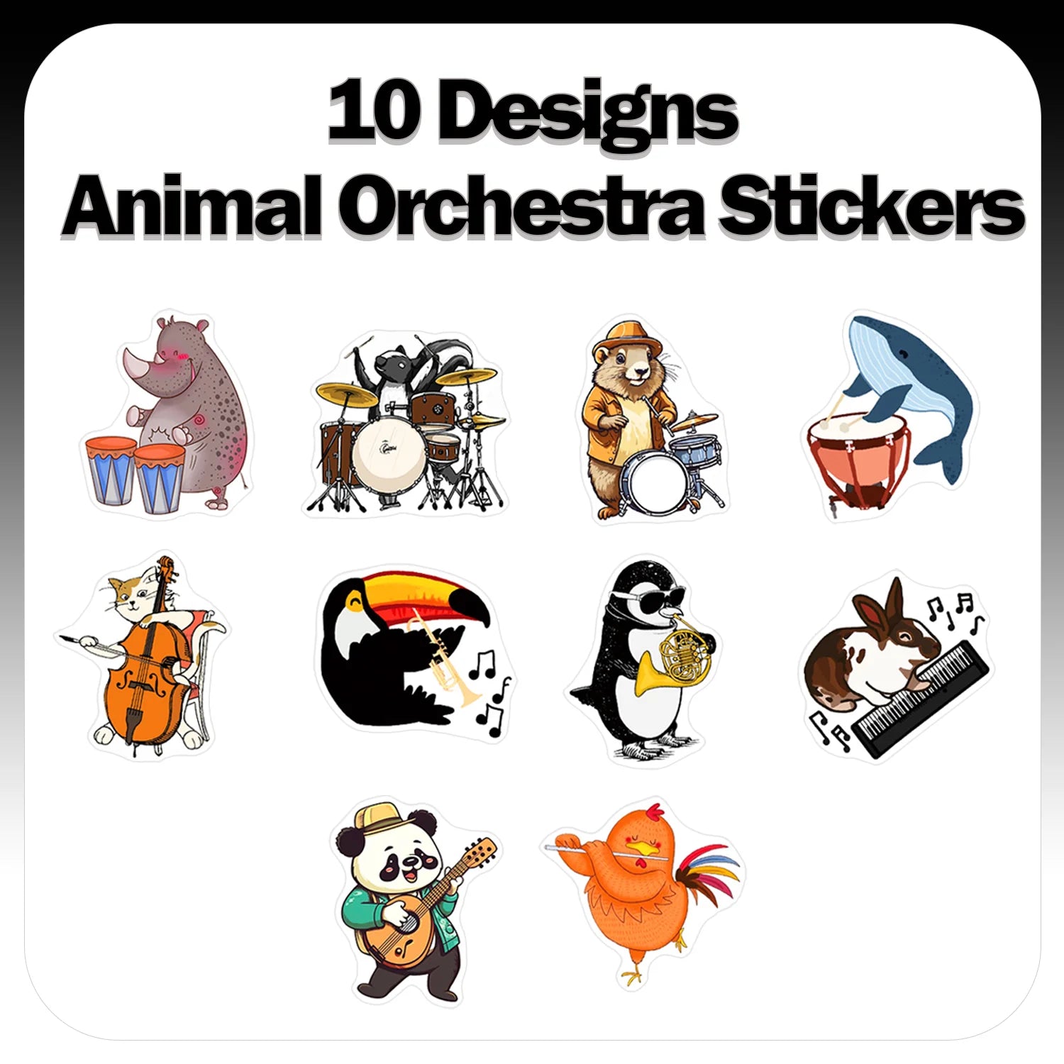 1Roll(500Pcs) Cute Animals Band Group Pattern Stickers 2.5cm/1.0'' 10 Designs Decals Diy Adorn Gifts Packs Home Decor Seal Label