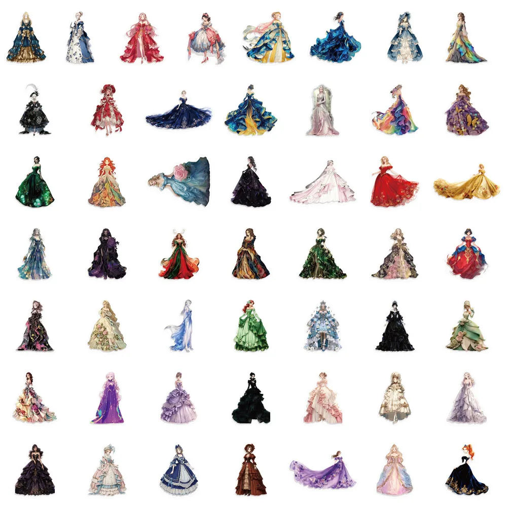 50PCS Skirt Girl Series Sticker Set Transparent Waterproof PET Brochure Flower Material Decorative Notebook Waterproof Stickers