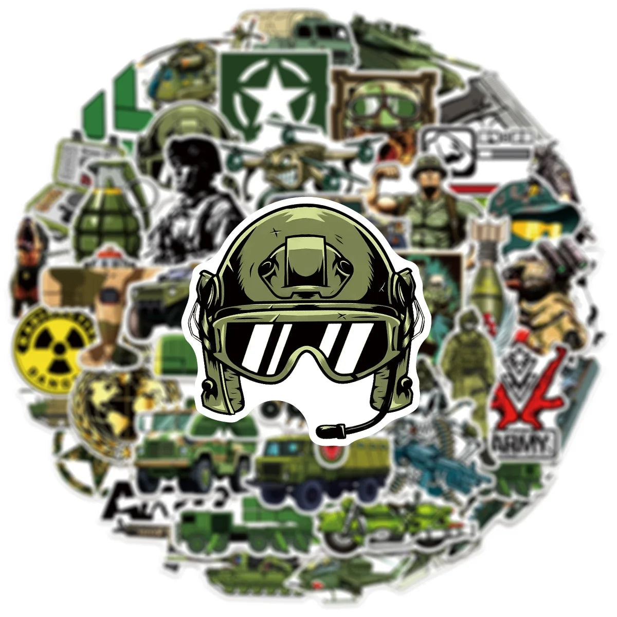 50/100 Pcs Cartoon Military Equipment Theme Stickers No Repeat for Helmet Scooter Notebook Stationery Box Suitcase Outdoor Gear