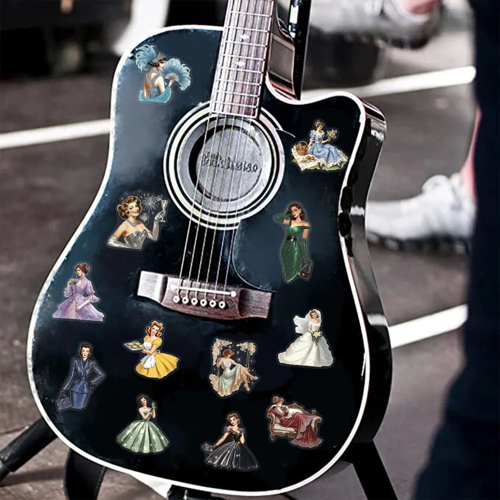 50PCS Retro Women's Classic PET Stickers Decorative Computer Scrapbook Refrigerator Phone Case Speaker Guitar Toy Stickers