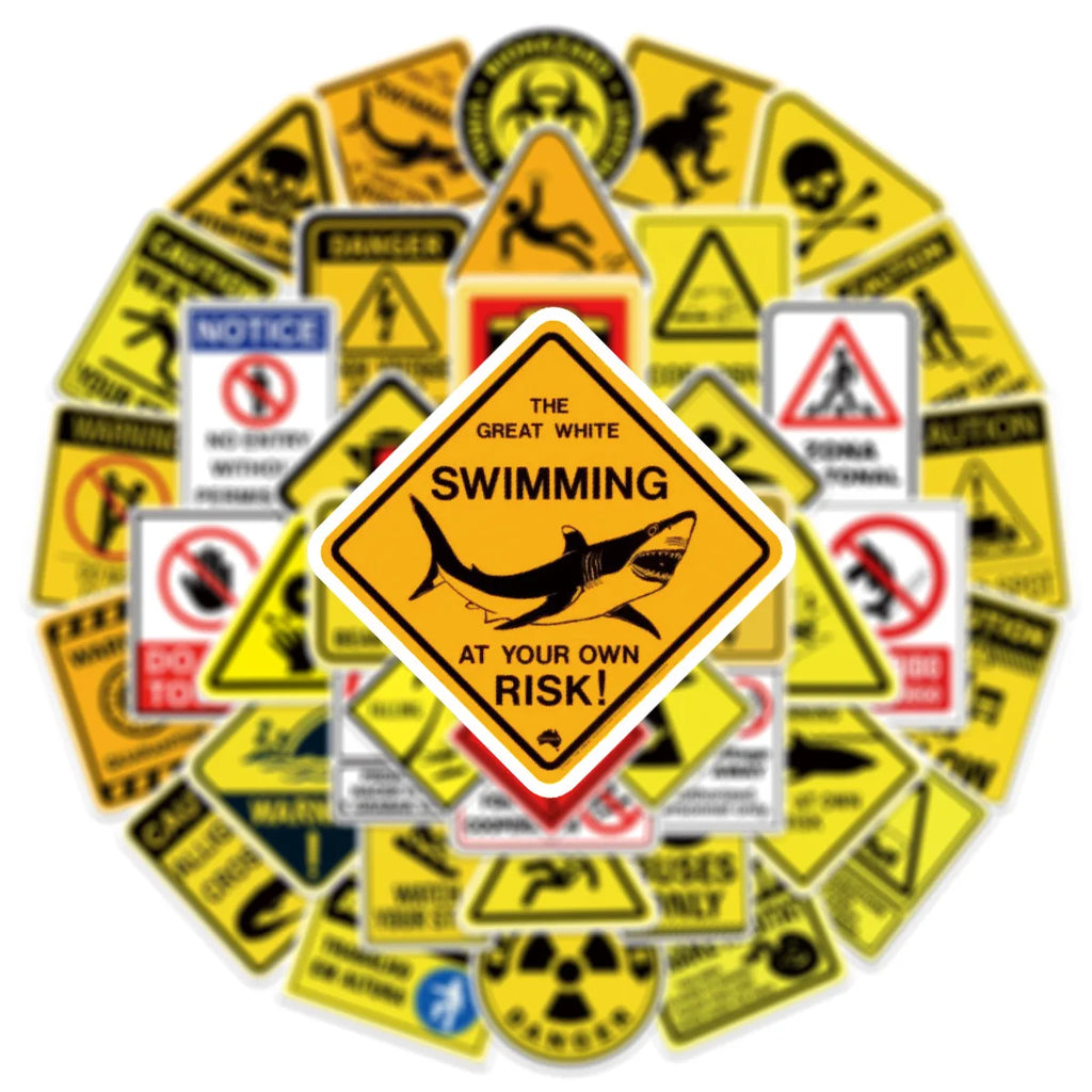 60-Piece Fun Warning Sign Graffiti Stickers for Phone Case Notebook Luggage Car Decorative Decals