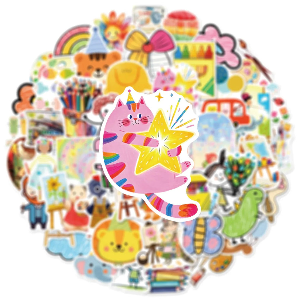 50PCS Cartoon Cute Drawing Graffiti Stickers Water Cup Desk Decoration Children Notebook Waterproof Stickers