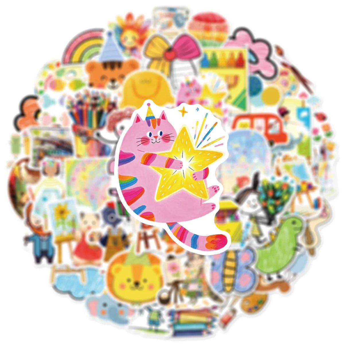 50PCS Cartoon Cute Drawing Graffiti Stickers Water Cup Desk Decoration Children Notebook Waterproof Stickers