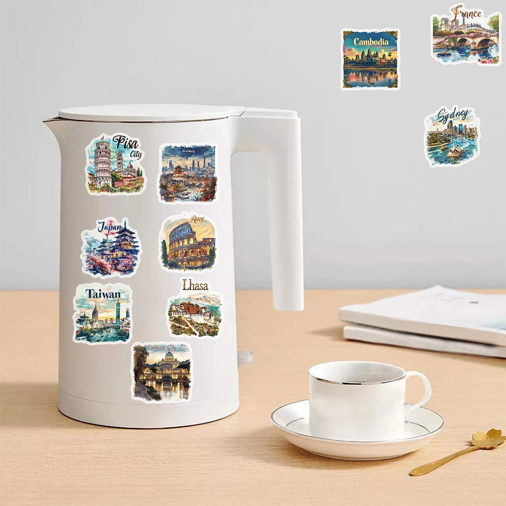 50PCS Travel Postcards Graffiti Stickers Motorcycle Laptop Art Picture Notebook Luggage Skateboard Phone Waterproof Stickers