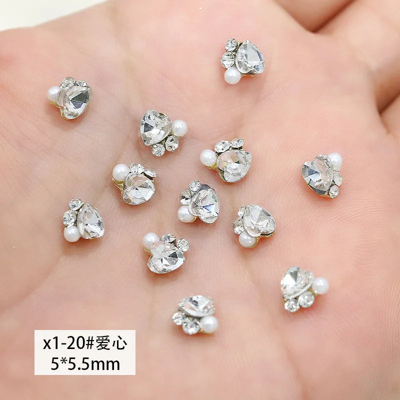 Luxury Stacked Nail Arts Accessories Mini Heart-shaped Axe-shaped Designs Nail Charms Pearl Rhinestones For 3D Nails Decorations