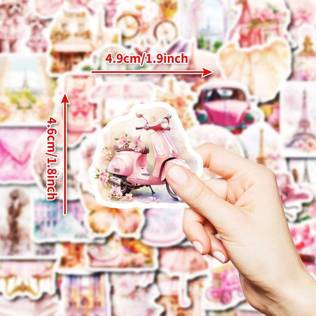 50/100PCS Pink Retro Paris Items Waterproof Stickers DIY Mobile Skateboarding Creative Stationery Stickers