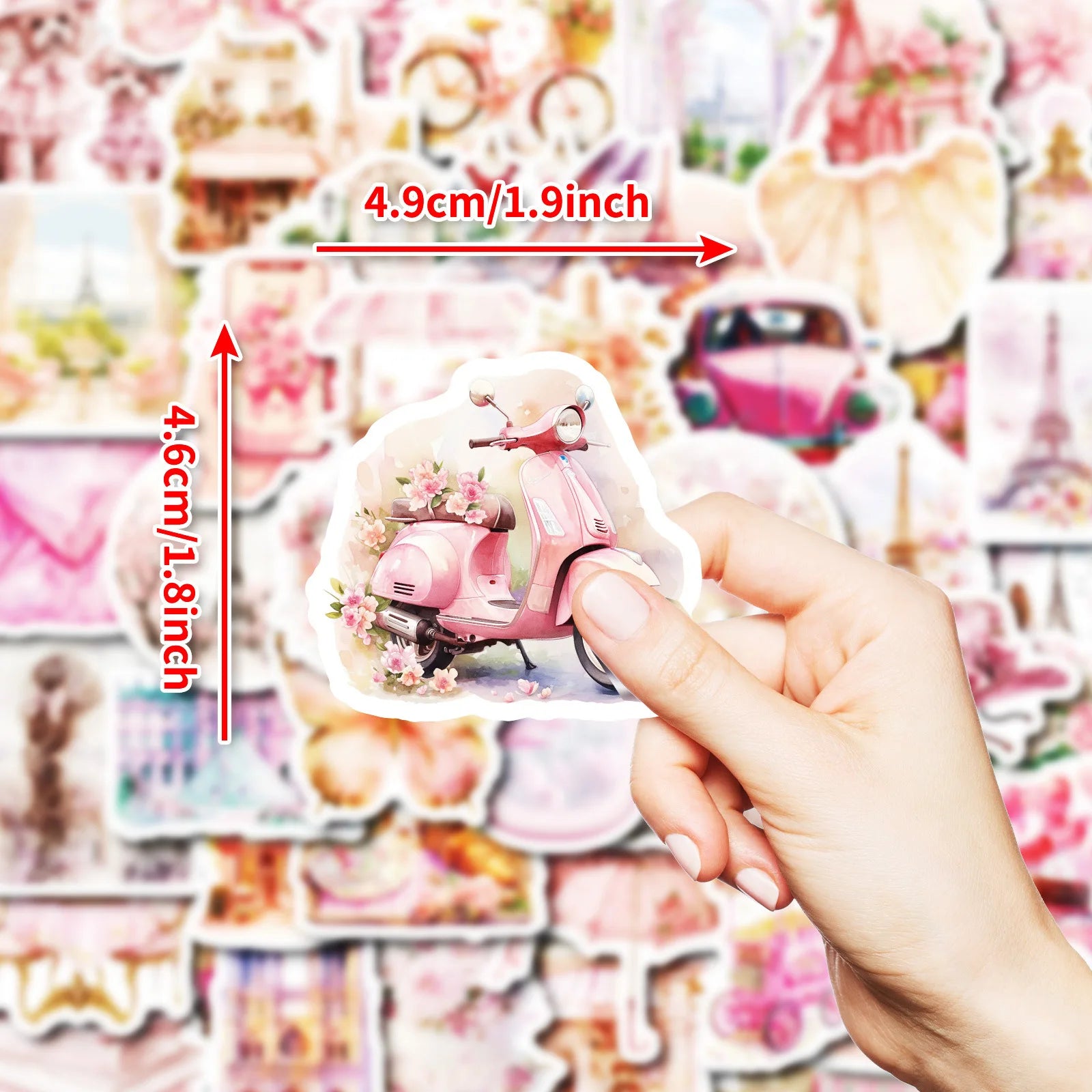 50/100PCS Pink Retro Paris Items Waterproof Stickers DIY Mobile Skateboarding Creative Stationery Stickers