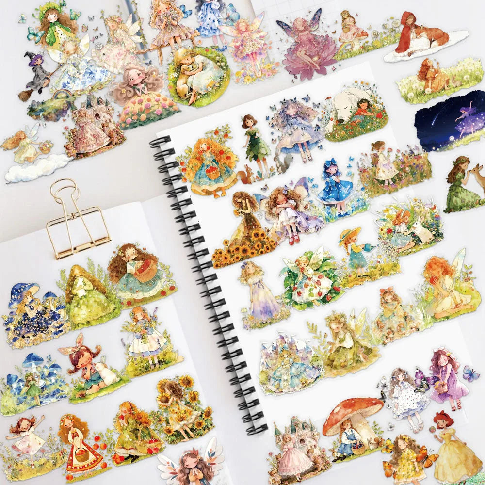 50-Pack Fairy Tale Princess PET Waterproof Plastic Stickers for DIY Phone Luggage Cup Stationery Notebook Decorative Decals