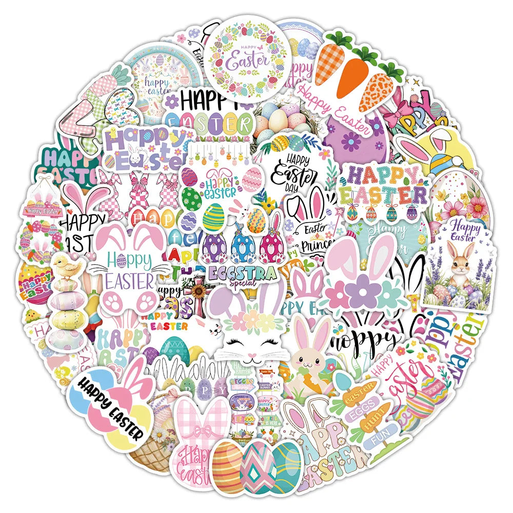 50-Pack Cartoon Easter Graffiti Stickers Creative Egg Design Waterproof Decals for Notebook Water Cup Luggage Stationery