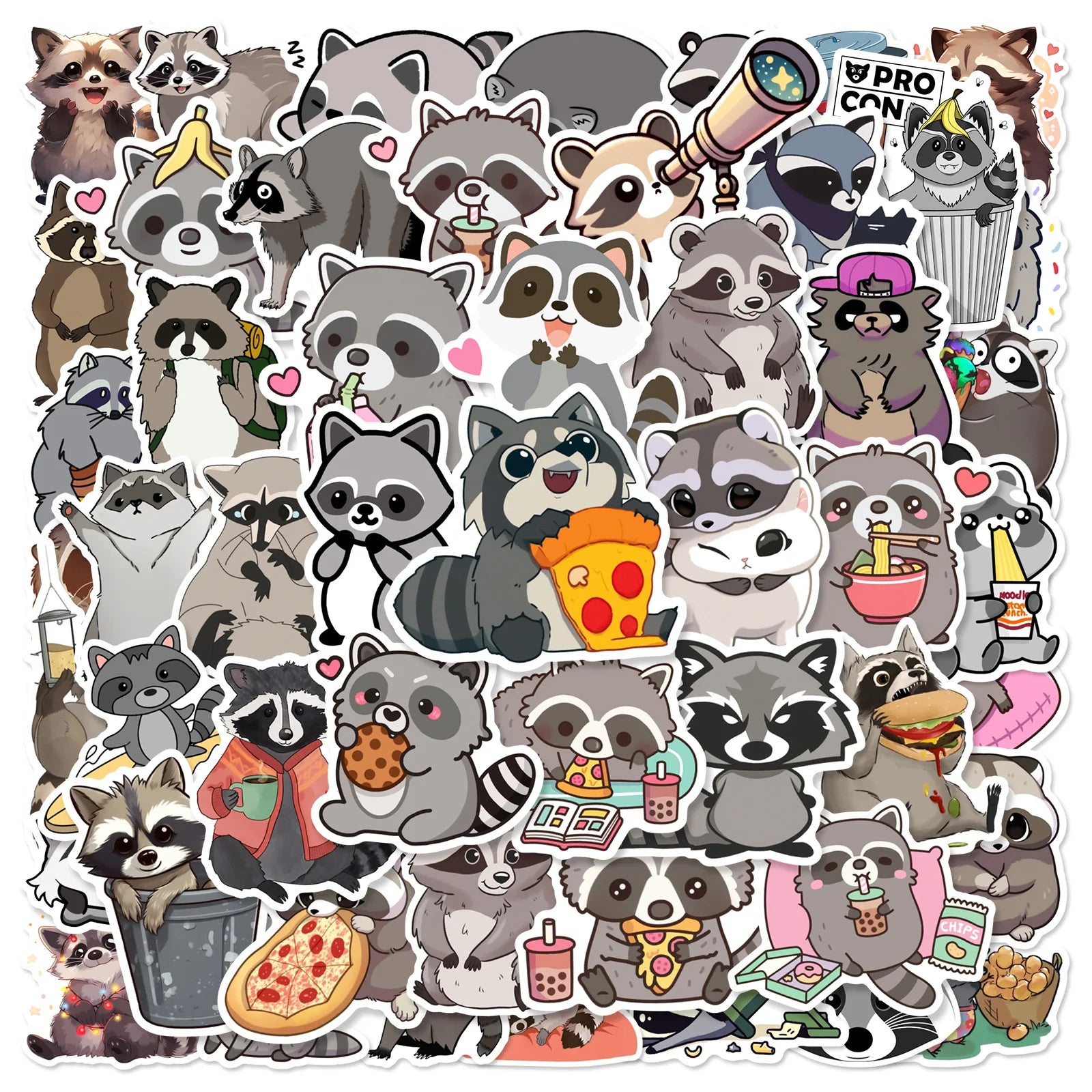 50/100PCS Cute Raccoon Graffiti Stickers Trolls, Insulated Cups, Storage Boxes, Refrigerator Decoration Stickers