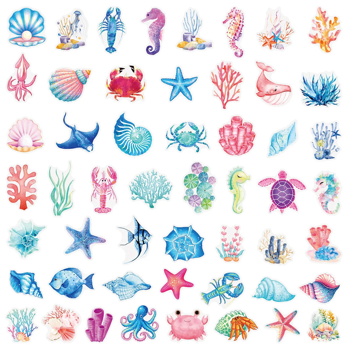 50/100PCS Transparent PET Ocean Coral Shell Stickers for Children DIY Decor Notebook Stationery Computer Waterproof Stickers