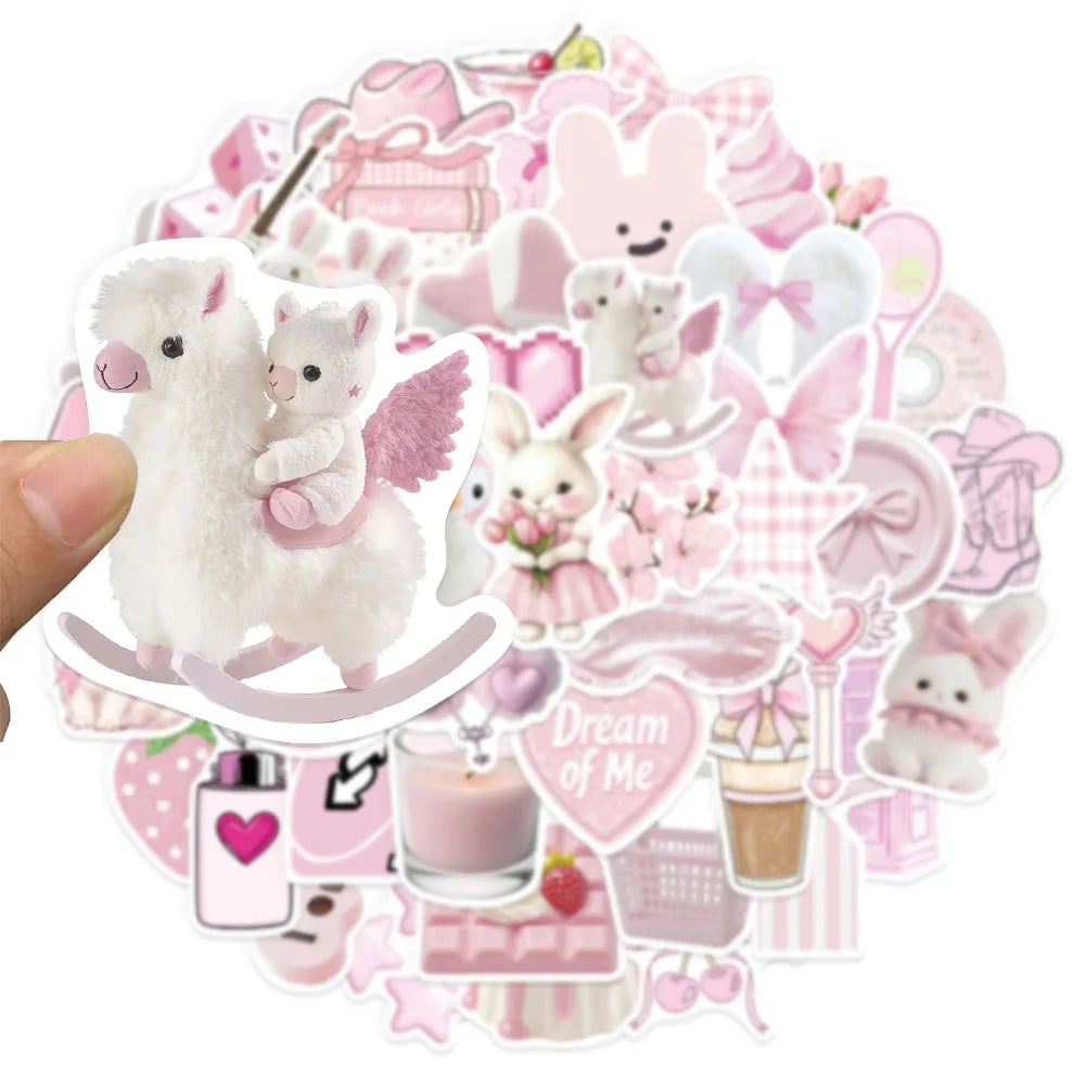 50PCS Pink Cartoon Graffiti Fun Pink DIY Stickers Scrapbook Manual Mobile Luggage Skateboard Waterproof Stickers